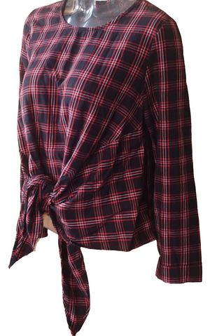 Red Tartan Front Tie Top (Small)