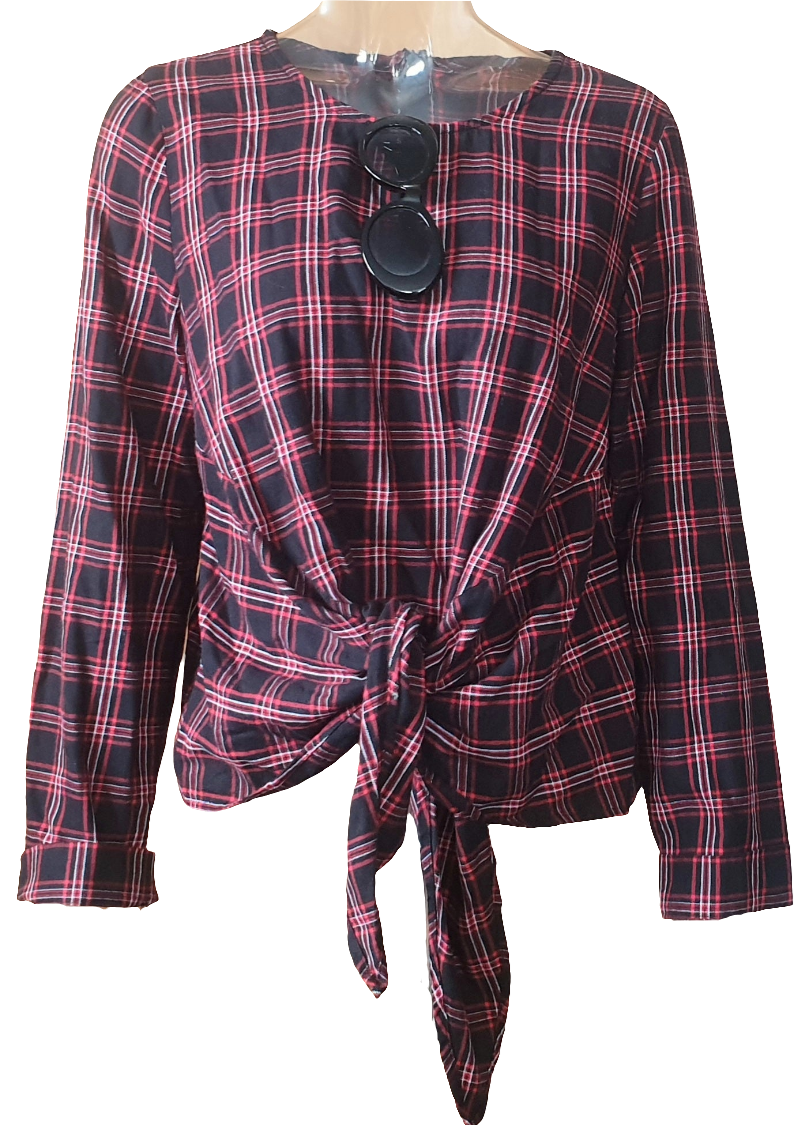 Red Tartan Front Tie Top (Small)