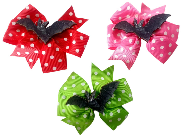 Polka Dot Bats - Bow Hair Clips