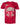 Red t-shirt with white text design on a white background
