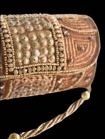 Tiny Bronze Beaded Clutch Cylinder Bag