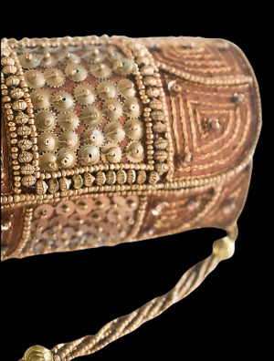 Tiny Bronze Beaded Clutch Cylinder Bag