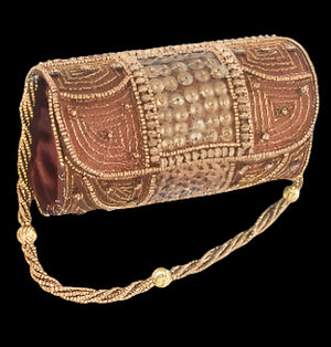 Tiny Bronze Beaded Clutch Cylinder Bag