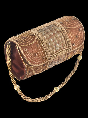 Tiny Bronze Beaded Clutch Cylinder Bag