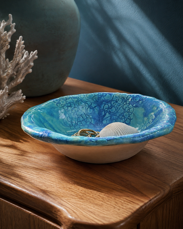 Signed RZ Studio Pottery Turquoise Bowl
