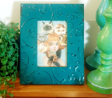 Framed Camilla d’Errico Pop Surreal girl with cats postcard artwork in recycled glass frame