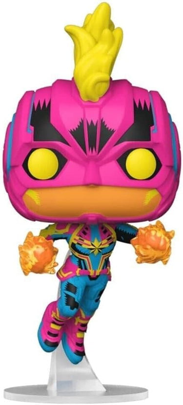 Colorful action figure with pink helmet and yellow accents on a white background