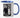 Mug with a Star Trek and Harry Potter themed design featuring Spock and a girl, with a blue interior and handle.