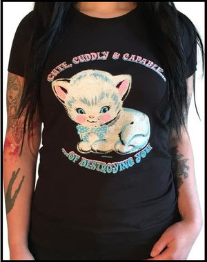 Cute Cuddly Destroyer Kitten T-Shirt (Sm)