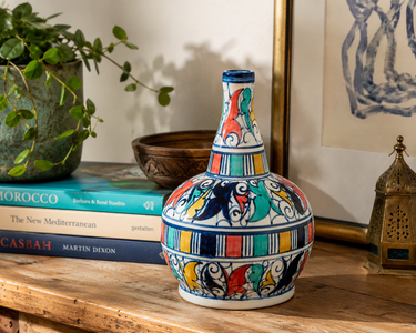 Hand Painted Ceramic Bottle Vase – Moroccan Style Floral Decor