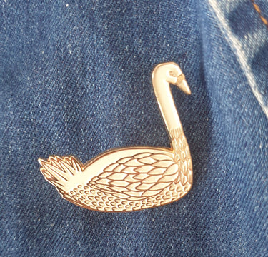 Danica Studio White Swan enamel brooch pin, additional product view