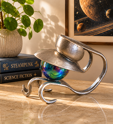 Handmade Steampunk Cutlery Sculpture with Orb