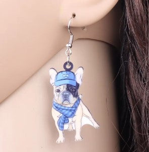 French Bulldog in Blue Earrings Planet Retro NZ 2