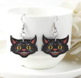 Crazy Cat Acrylic Hook Earrings Planet Retro New Vintage Accessories