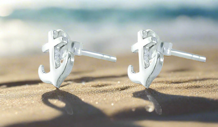 Stirling Silver Anchors Stud Earrings