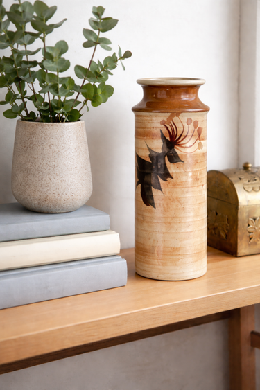 Vintage Studio Pottery Botanical Vase – Attributed Gerald Pope NZ