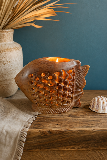Hand-Carved Kenyan Soapstone Fish Candle Holder