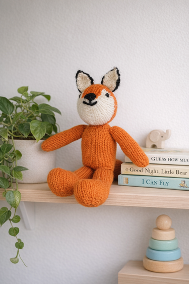 hand knitted orange fox soft toy 30cm