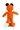 Knitted fox toy with orange body, black ears, and white tail on a white background