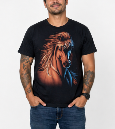 Horse Graphic T-Shirt Double Sided Lge | Men's Tee | Planet Retro NZ