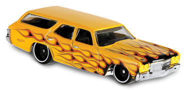 Hot Wheels ’70 Chevelle SS Wagon 2017 die-cast car, side view on light grey studio background.