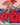 Smoothed close-up of Japanese garden floral cotton poplin with red flowers and pink blossoms