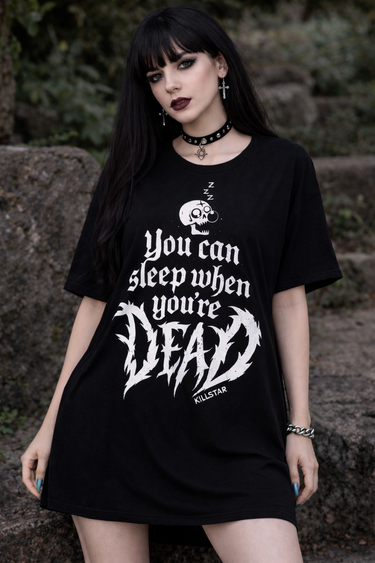 Killstar Dead Sleepy Sleep ladies graphic T-shirt with skull and “You can sleep when you're DEAD” print – Planet Retro NZ