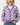 Kuromi-inspired purple and white checkerboard knit cardigan worn with jeans