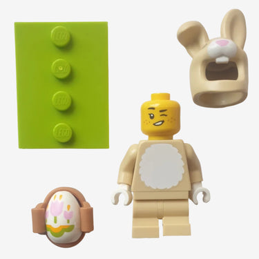 Lego cute bunny minifigure from Animal Series 28 (71051) featuring white rabbit figure with printed face details displayed on a light grey background
