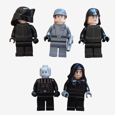 Lego Star Wars Darth Vader Emperor Palpatine and Imperial officers minifigure bundle on wooden background