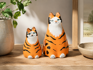 Margaret Pope pottery cats pair New Zealand studio ceramic figurines orange hand painted