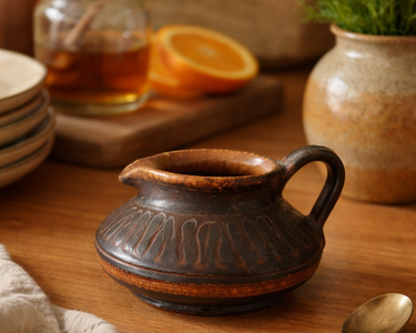 Mid-century West German stoneware cream jug by Dom-Steinzeugwerk with dark brown glaze, 1960s