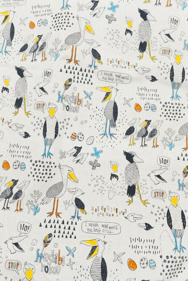 Miyako Kawaguchi shoebill birds fabric overall print view