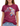Monument Valley horse graphic women’s T-shirt with colourful feather design on burgundy cotton