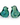 Pair of vintage teal green and clear art glass bird figurines with sculpted clear glass tails.