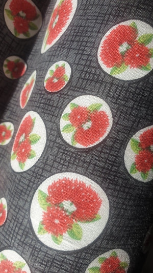 pohutukawa grey red cotton fabric new vintage fabric nz planet retro nz 3