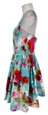 Turquoise Floral Casual/Cocktail Dress (Small)