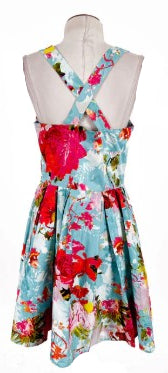 Turquoise Floral Casual/Cocktail Dress (Small)