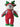 Red and green reindeer plush toy on a white surface