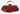 Red clutch bag with a gold chain handle on a textured white surface
