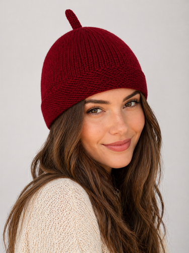 Handmade Wool Knit Beanie – Red Fitted Winter Hat