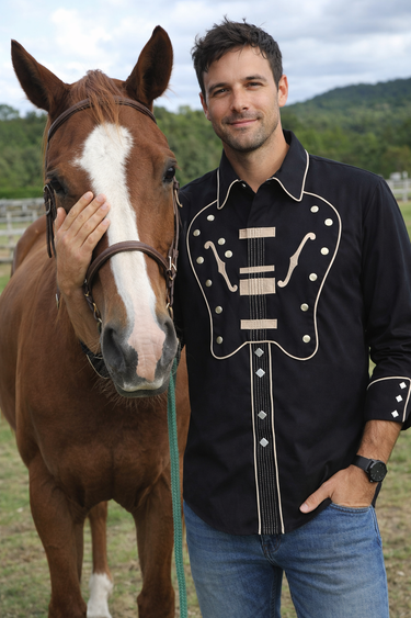Scully Western Embroidered Shirt - Black Pearl Snap, styled view
