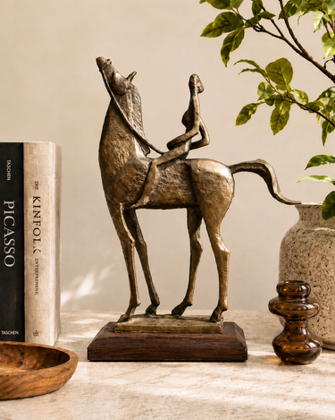 Abstract Horse & Rider Cast Metal Sculpture – Dalí Inspired