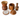 Set of three turned wooden vessels in warm brown timber tones, including two lidded pots and a small bud vase.