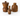 Set of three turned wooden vessels in warm brown timber tones, including two lidded pots and a small bud vase.