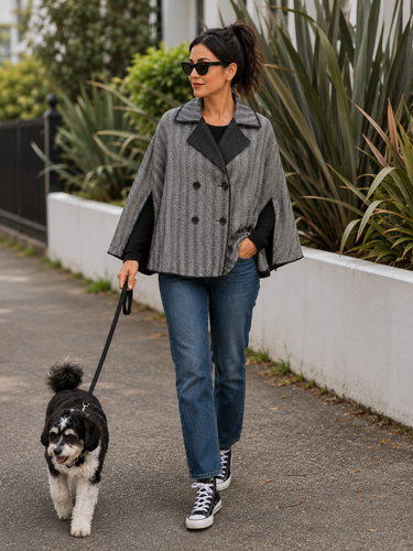 Vintage Betty Barclay Grey Herringbone Wool Blend Cape – OSFM