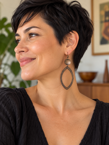 Vintage copper statement drop earrings worn