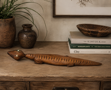 Vintage Hand-Carved Wooden Crocodile Figurine