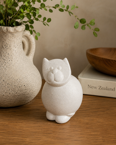 Vintage Marbell Belgian stone cat sculpture with matte speckled finish