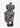 A carved stone bust sculpture of a stylized human figure with a horned headdress, standing on a base.